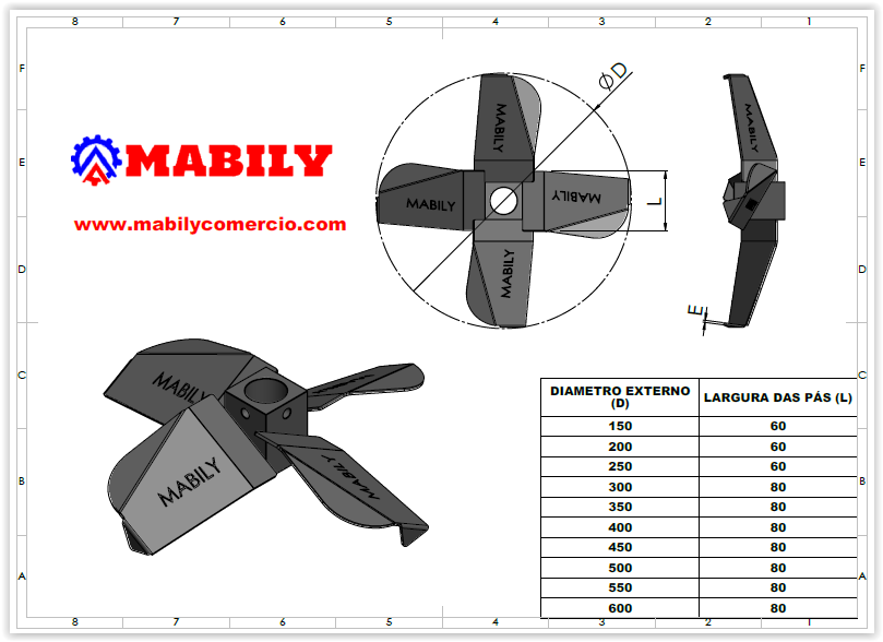 Helice hydrofoil agitador mecânico misturador